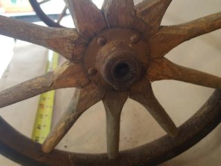 Antique Vintage Wooden Spoke Wheels With Rubber tire 12in With Axel 22 In Long 4
