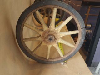 Antique Vintage Wooden Spoke Wheels With Rubber tire 12in With Axel 22 In Long 6