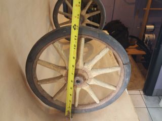 Antique Vintage Wooden Spoke Wheels With Rubber tire 12in With Axel 22 In Long 7