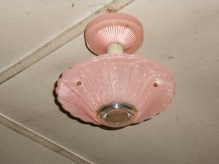 Vintage 1940s - 50s Pink Glass Hanging Ceiling Light Fixture Architectural Retro