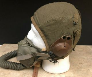 Vintage WWII Type A - 2 Air For Flight Cap w/ Type A - 10 Pilot Oxygen Mask 6