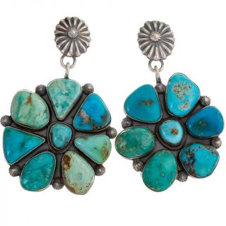 Navajo Turquoise Cluster Earrings HUGE & HEAVY BIG BOYS Freddie Maloney 2