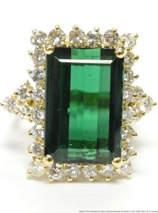 9ct Green Tourmaline 1.  50ctw Fine Diamond 9gr 18k Gold Ring Signed Korol Vintage