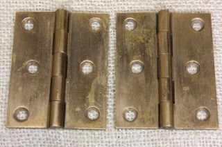 2 Interior Shutter Hinges Door Butts Vintage Old Heavy Cast Brass 2 1/4 X 1 3/4”