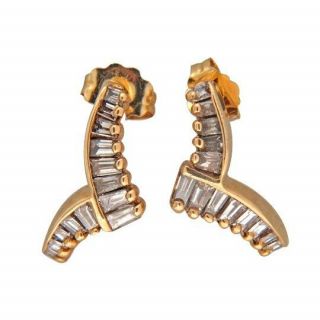 Vintage 1960s Swirl 14k Gold 26 Tapered Baguette Channel Set Diamond Earrings