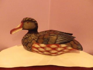 Fab Vintage Chinese Art Carved And Hand - Painted Wooden Duck Figure 22 Cms Long