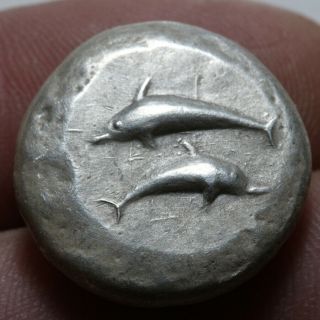 Ancient Greek Coin Silver Stater Cyclades Thera Dolphons Ca 530 - 500 Bc