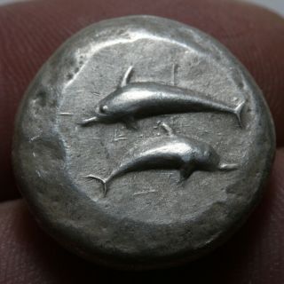 ANCIENT GREEK COIN SILVER STATER CYCLADES THERA DOLPHONS CA 530 - 500 BC 2