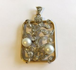 Antique Vintage Art Nouveau 14k/plat.  Diamonds & Pearls Drop/pendent