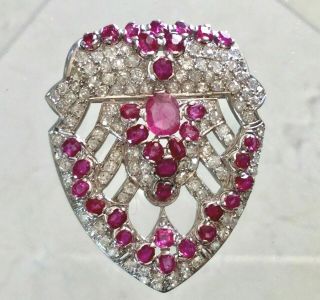 Antique Art Deco Platinum Diamonds Ruby,  S Pin - Brooch From 1920th.