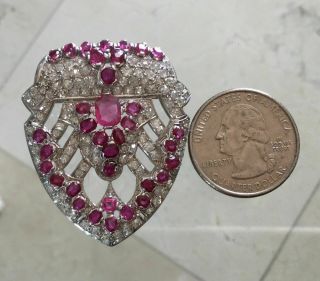 ANTIQUE ART DECO PLATINUM DIAMONDS RUBY,  S PIN - BROOCH FROM 1920TH. 3