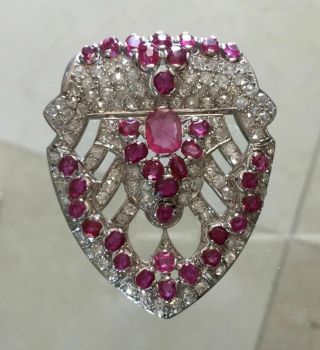 ANTIQUE ART DECO PLATINUM DIAMONDS RUBY,  S PIN - BROOCH FROM 1920TH. 4