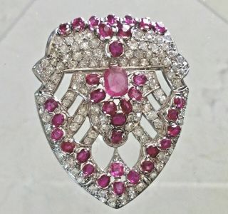 ANTIQUE ART DECO PLATINUM DIAMONDS RUBY,  S PIN - BROOCH FROM 1920TH. 5