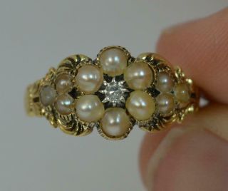 Georgian 18ct Gold Diamond & Pearl Forget Me Not Cluster Ring d0336 10