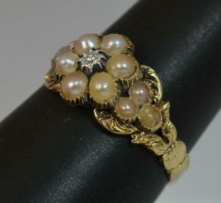 Georgian 18ct Gold Diamond & Pearl Forget Me Not Cluster Ring d0336 11