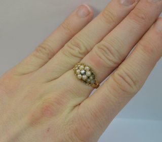 Georgian 18ct Gold Diamond & Pearl Forget Me Not Cluster Ring d0336 12