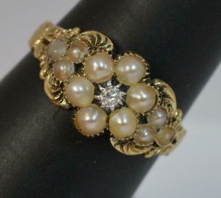 Georgian 18ct Gold Diamond & Pearl Forget Me Not Cluster Ring D0336