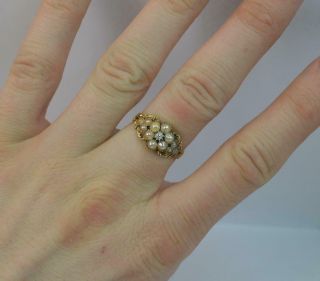 Georgian 18ct Gold Diamond & Pearl Forget Me Not Cluster Ring d0336 2