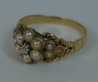 Georgian 18ct Gold Diamond & Pearl Forget Me Not Cluster Ring d0336 3