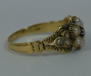 Georgian 18ct Gold Diamond & Pearl Forget Me Not Cluster Ring d0336 6