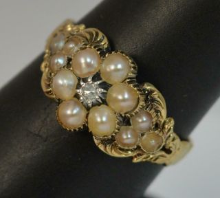 Georgian 18ct Gold Diamond & Pearl Forget Me Not Cluster Ring d0336 7