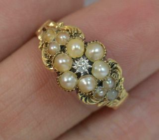 Georgian 18ct Gold Diamond & Pearl Forget Me Not Cluster Ring d0336 8