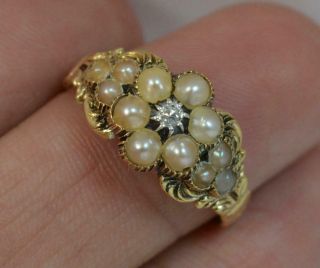 Georgian 18ct Gold Diamond & Pearl Forget Me Not Cluster Ring d0336 9