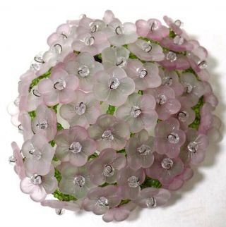 Old Beaded Light Bulb Cover Lamp Shade Czech Pink Glass Flower Beads