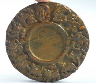 Collectable Auspicious Ancient Old Jadite Jade Carve 12 Zodiac Tibet Ink - Stone