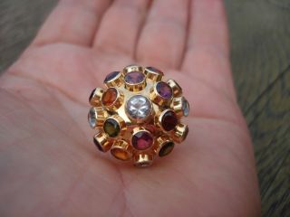 Vintage Round Domed 18k Yellow Gold Tube Sputnik Multi - Color Gemstone Ring 7