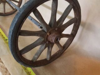 Vintage Antique 10in Wooden Rubber Spoke Wheels with axel 3