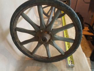 Vintage Antique 10in Wooden Rubber Spoke Wheels with axel 4
