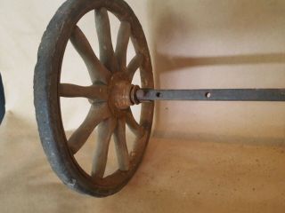 Vintage Antique 10in Wooden Rubber Spoke Wheels with axel 7