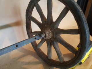 Vintage Antique 10in Wooden Rubber Spoke Wheels with axel 8