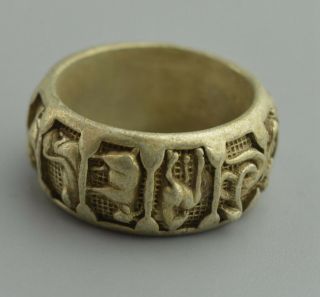 Collectable Ancient Handwork Old Miao Silver Carve 12 Zodiac Auspicious Old Ring