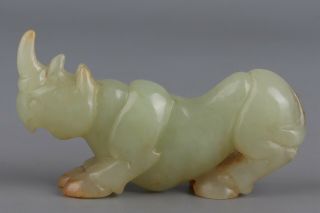 Chinese Exquisite Hand - Carved Rhinoceros Carving Hetian Jade Statue