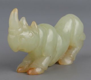 Chinese Exquisite Hand - carved rhinoceros Carving Hetian jade statue 2