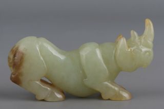 Chinese Exquisite Hand - carved rhinoceros Carving Hetian jade statue 4