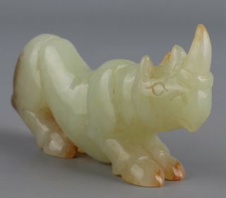 Chinese Exquisite Hand - carved rhinoceros Carving Hetian jade statue 5