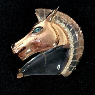 Corocraft Sterling Jelly Belly Lucite Horse Head Stallion Fur Clip Marked