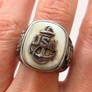 Brochon 925 Sterling Silver Mother Of Pearl Wwii Us Navy Anchor Men 