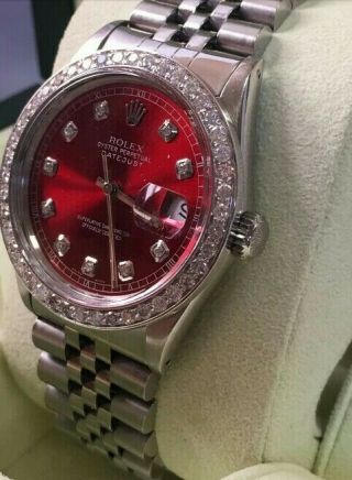 Men ' s Rolex red diamond Dial & Bezel 36mm automatic watch 2