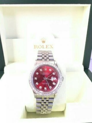 Men ' s Rolex red diamond Dial & Bezel 36mm automatic watch 3
