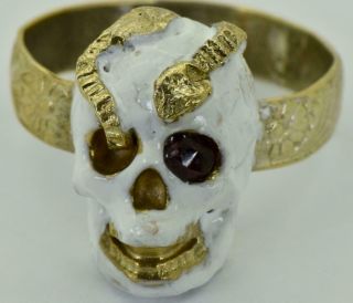 Wow Antique Gold Plated Silver&enamel Victorian Memento Mori Skull&snake Ring