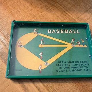 Vintage Colmor Dexterity Puzzle Baseball Tin Toy Hand Held Game