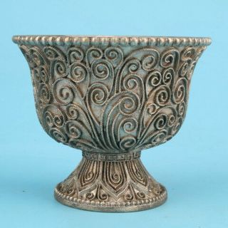 Unique Chinese Tibetan Silver Hand - Carved Cup Practical Family Gift Decoration