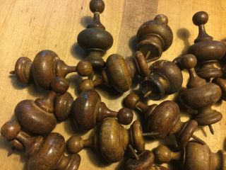 11 Antique Vintage Turned Wood Curtain Rod Ends Finials 2.  75”long