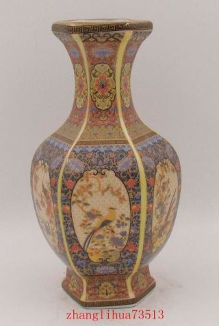 255mm Handmade Painting Cloisonne Porcelain Vase Flower Bird Yongzheng Mark Deco