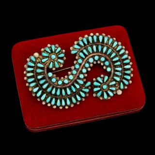 Antique Vintage Sterling Coin Silver Native Zuni Old Pawn Turquoise Huge Brooch