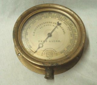 Antique Ashcroft 8 1/2 " Steam Pressure Test Gauge,  Reg.  Date1876.  Brass/bronze.  Nr